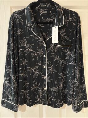 Cozy Earth Women's Black Floral Long-Sleeve Pajama Top